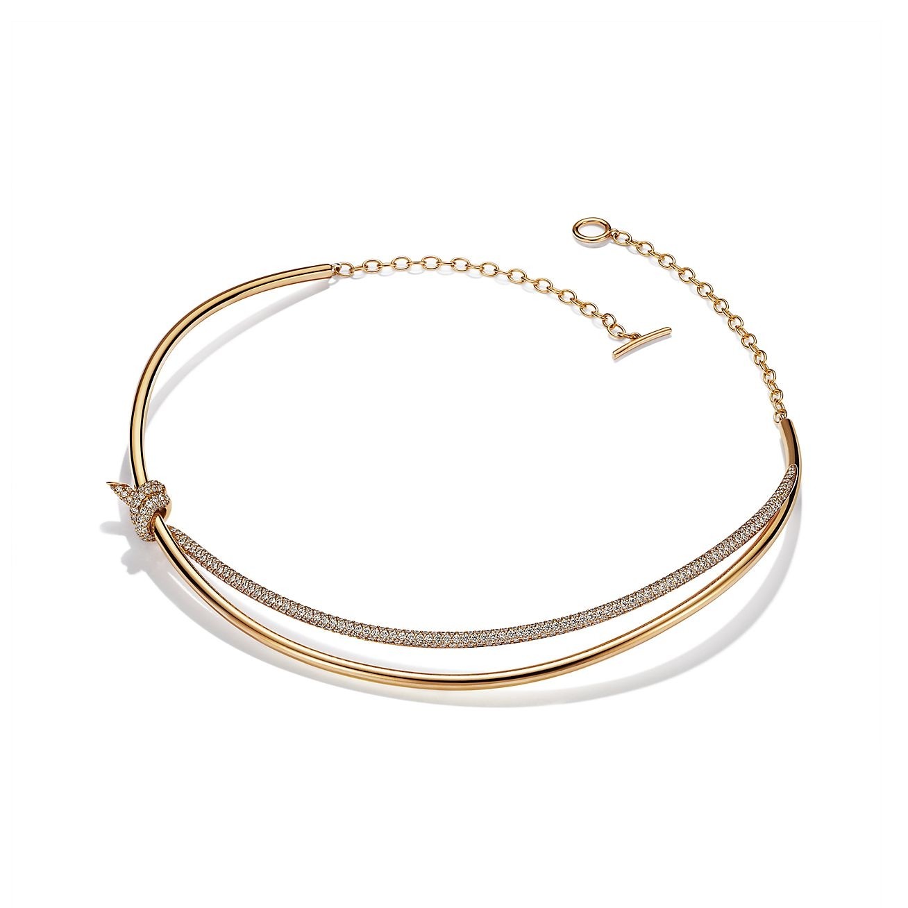 KNOT DOUBLE ROW NECKLACE IN YELLOW GOLD WITH DIAMONDS
