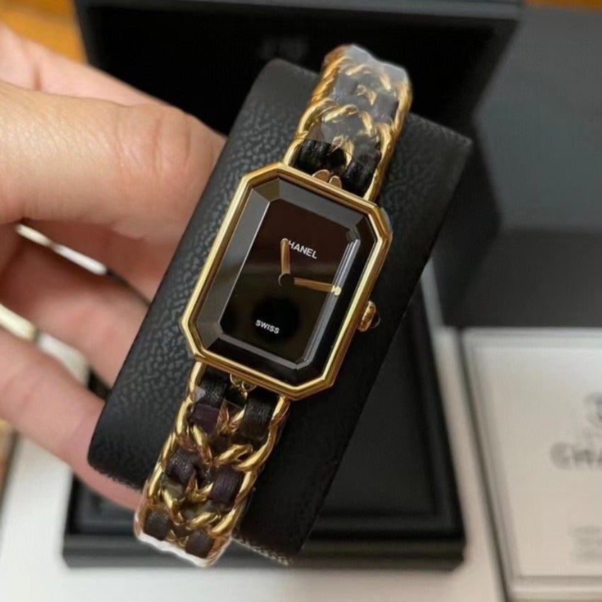 PLATED LEATHER QUARTZ GOLD CASE