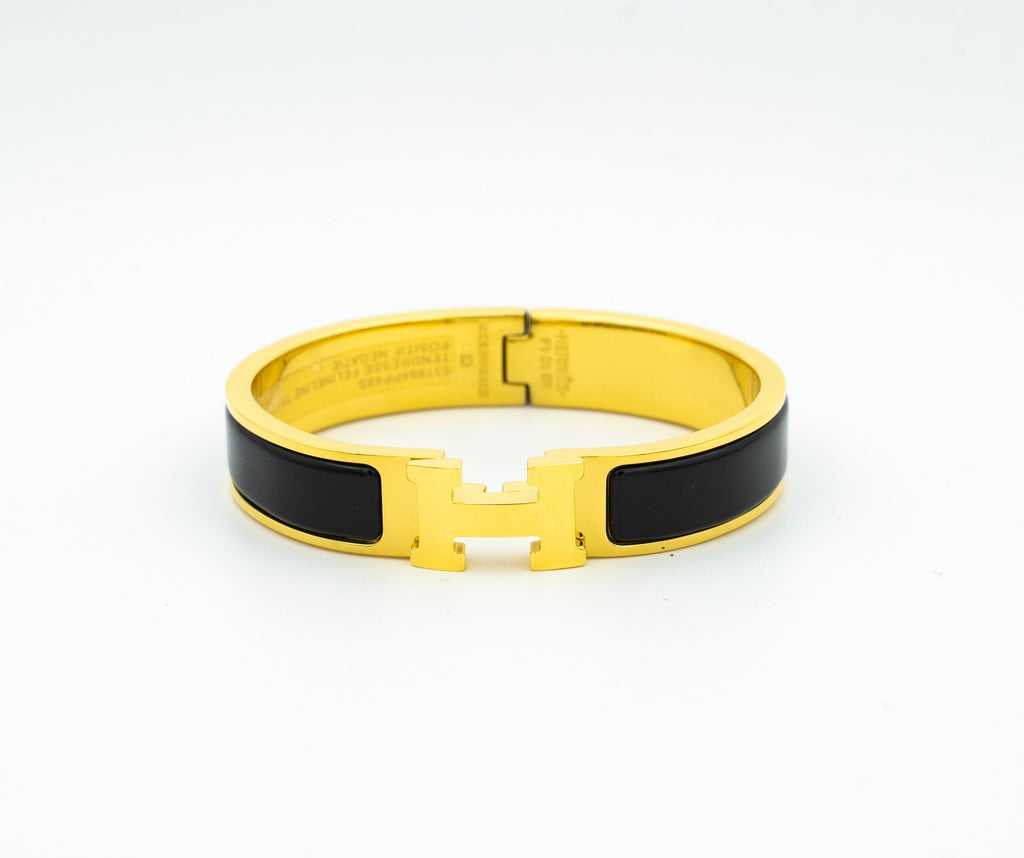 Gold H Cuff Bracelet in Black – mitylene